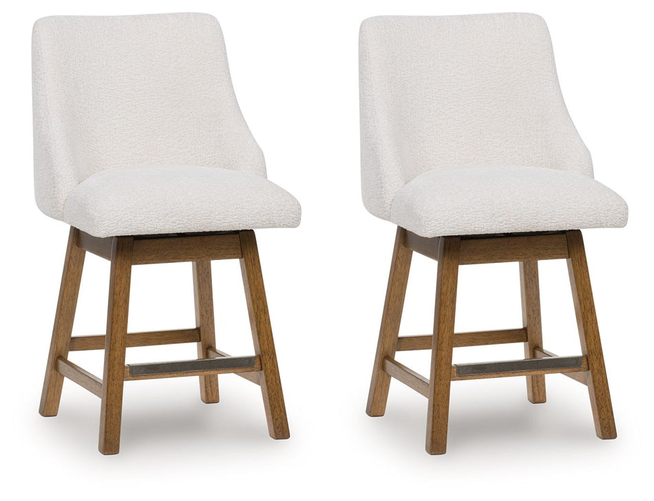 Cabalynn - Upholstered Swivel Barstool (Set of 2) - Oatmeal / Light Brown