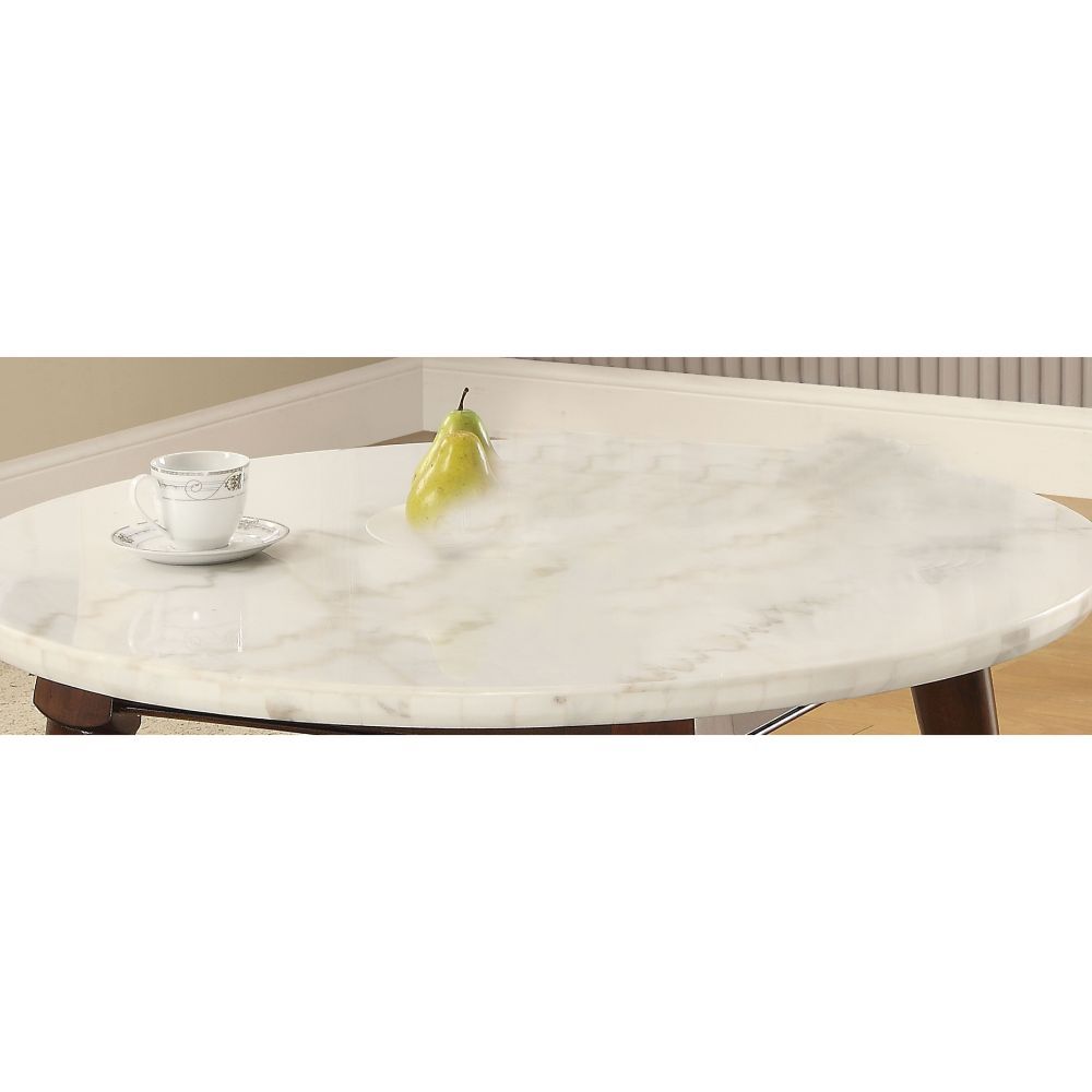 Mesa de centro Gasha de mármol blanco y nogal