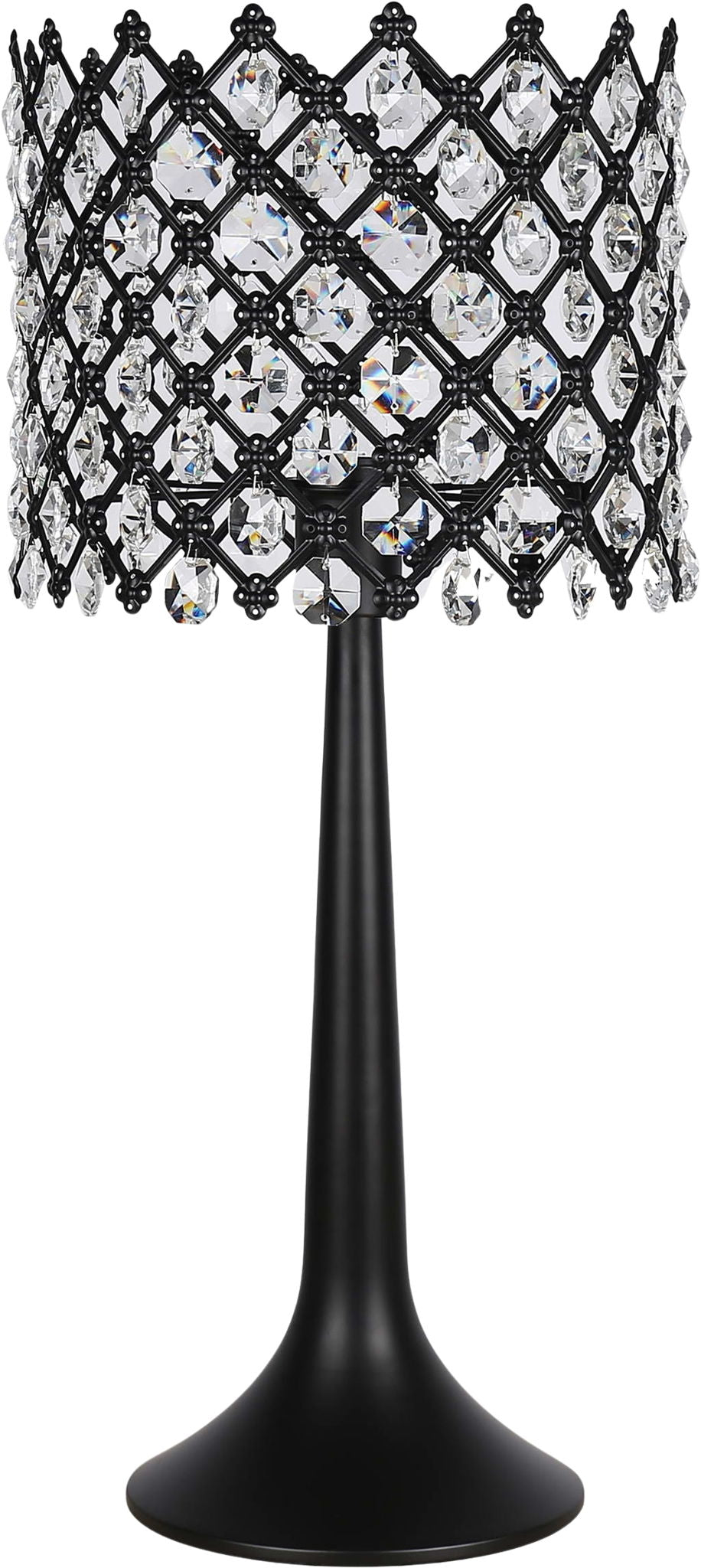 "Crystal Lattice Radiance" Metal And Crystal Table Lamp (Set of 2) - Matt Black / Clear Crystal