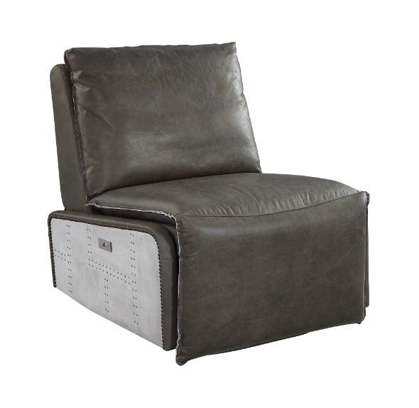 Metier - Sillón reclinable - Cuero de grano superior gris y aluminio
