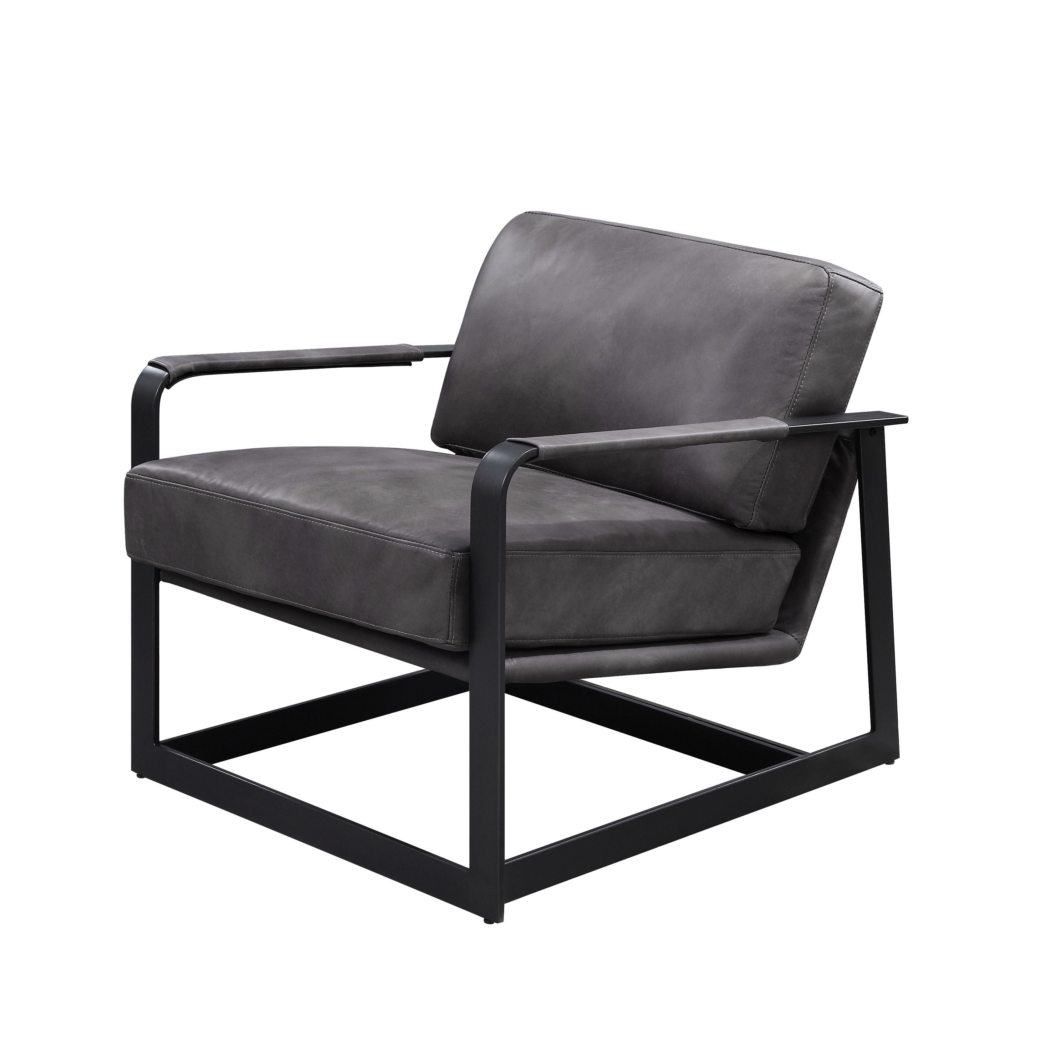 Locnos - Silla decorativa - Cuero de grano superior gris y acabado negro