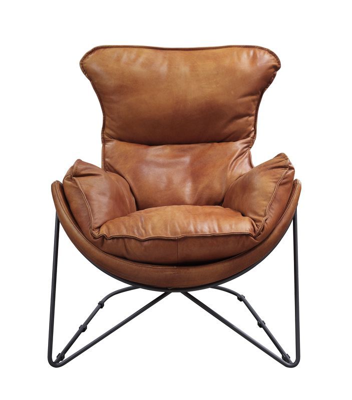 Thurshan - Silla decorativa - Cuero de grano superior Aperol y acabado negro