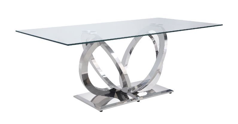 Finley - Mesa de comedor - Acabado plateado espejado y vidrio transparente