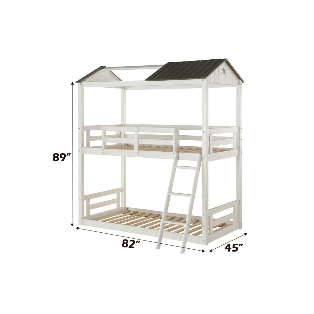 Nadine - Cama litera doble sobre dos camas individuales Cottage - Blanco desgastado y gris lavado