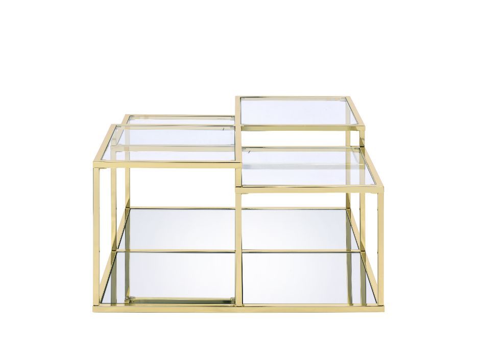 Uchenna - Mesa de centro - Vidrio transparente y acabado dorado
