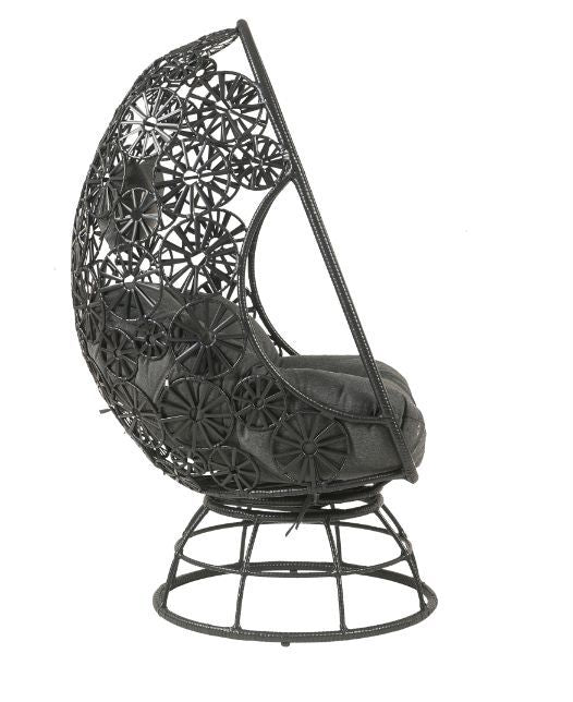 Sillón de patio Hikre: vidrio transparente, tela color carbón y mimbre negro