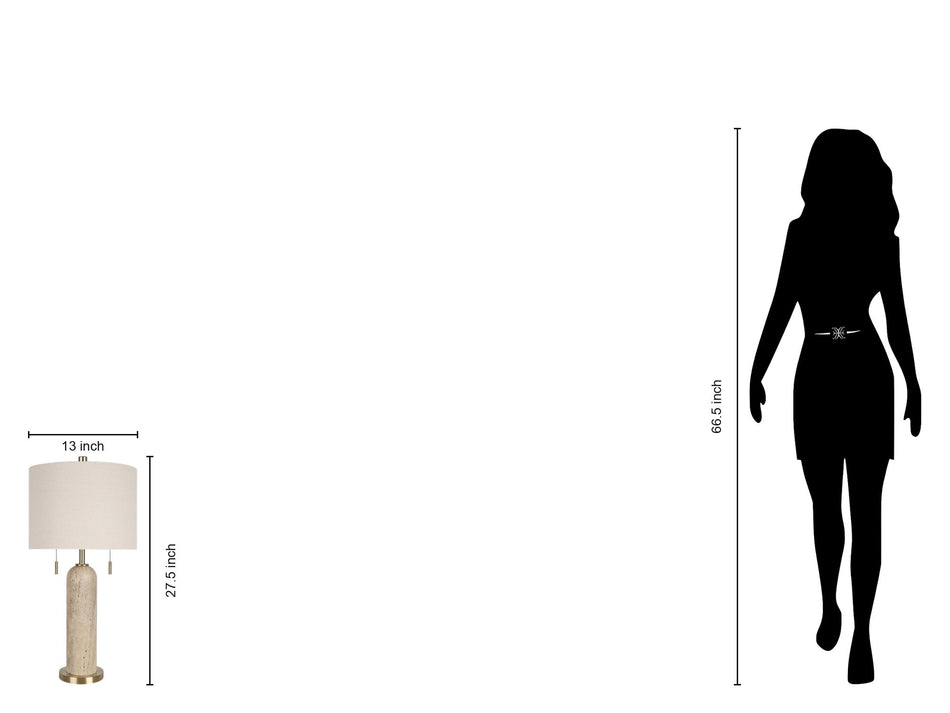 "Travertine Elegance" Travertine Table Lamp (Set of 2) - Travertine / Soft Gold